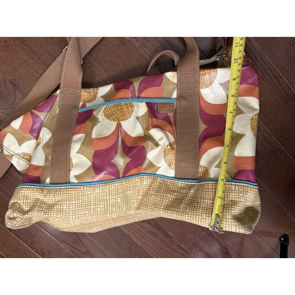 Vintage Fossil Key-Per Duffle Bag Floral Print Weekender Oilcloth Coated Canvas